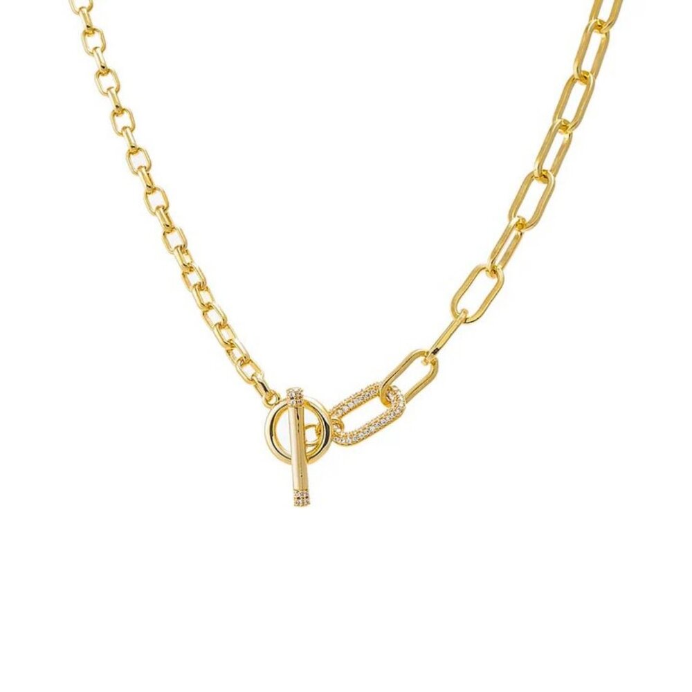 Adina Eden Pave Accented Toggle Multi Chain Necklace (Gold)